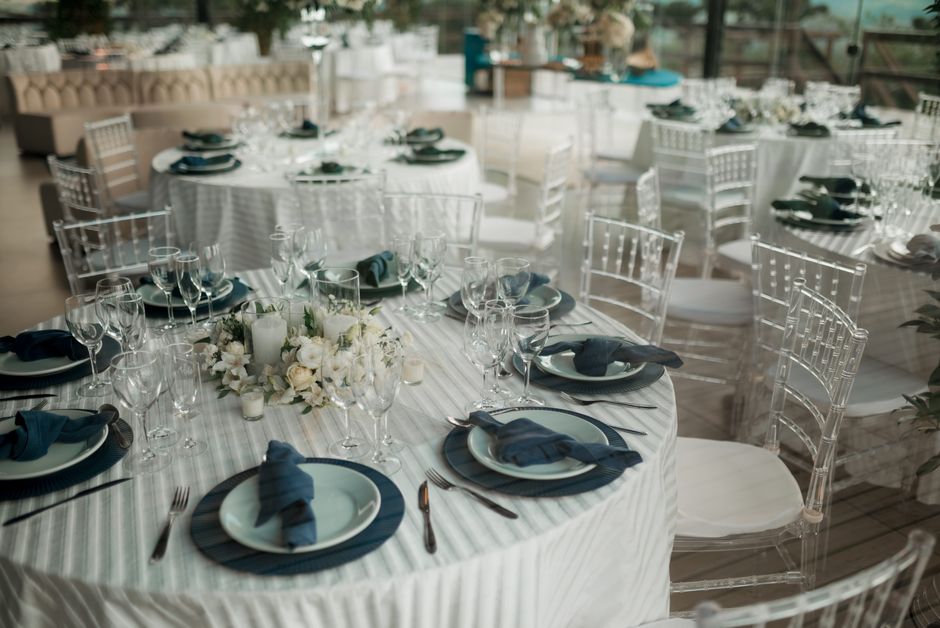 Elegant wedding table setting with floral arrangements
